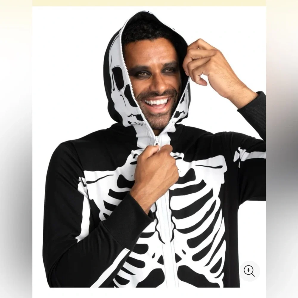 Tipsy Elves Black and White Skeleton Hooded Onesie - Picture 4 of 7
